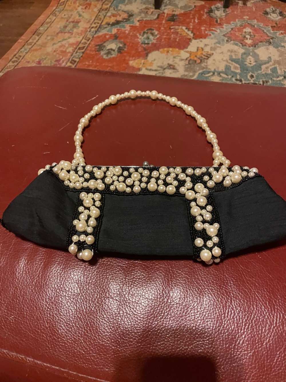 VINTAGE Elegant Black Pearl-Embellished Evening Purse